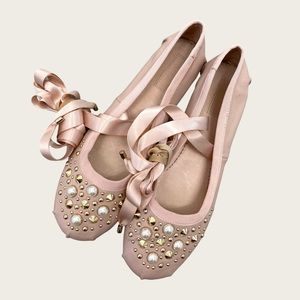 NWOT TopShop Kisses Nude Pink Pearl Studded Ballet Flats 💗